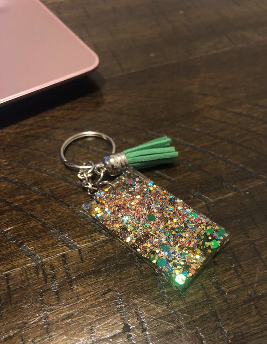 Rectangular Glitter Resin Keychain